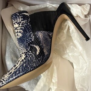 Calvin Klein Snake Skin Blue and White Mules
